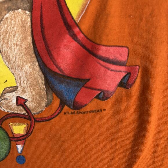 VINTAGE Atlas Sportswear Shirt Mens XL Orange Halloween Teddy Bear Graphic - Picture 4 of 12